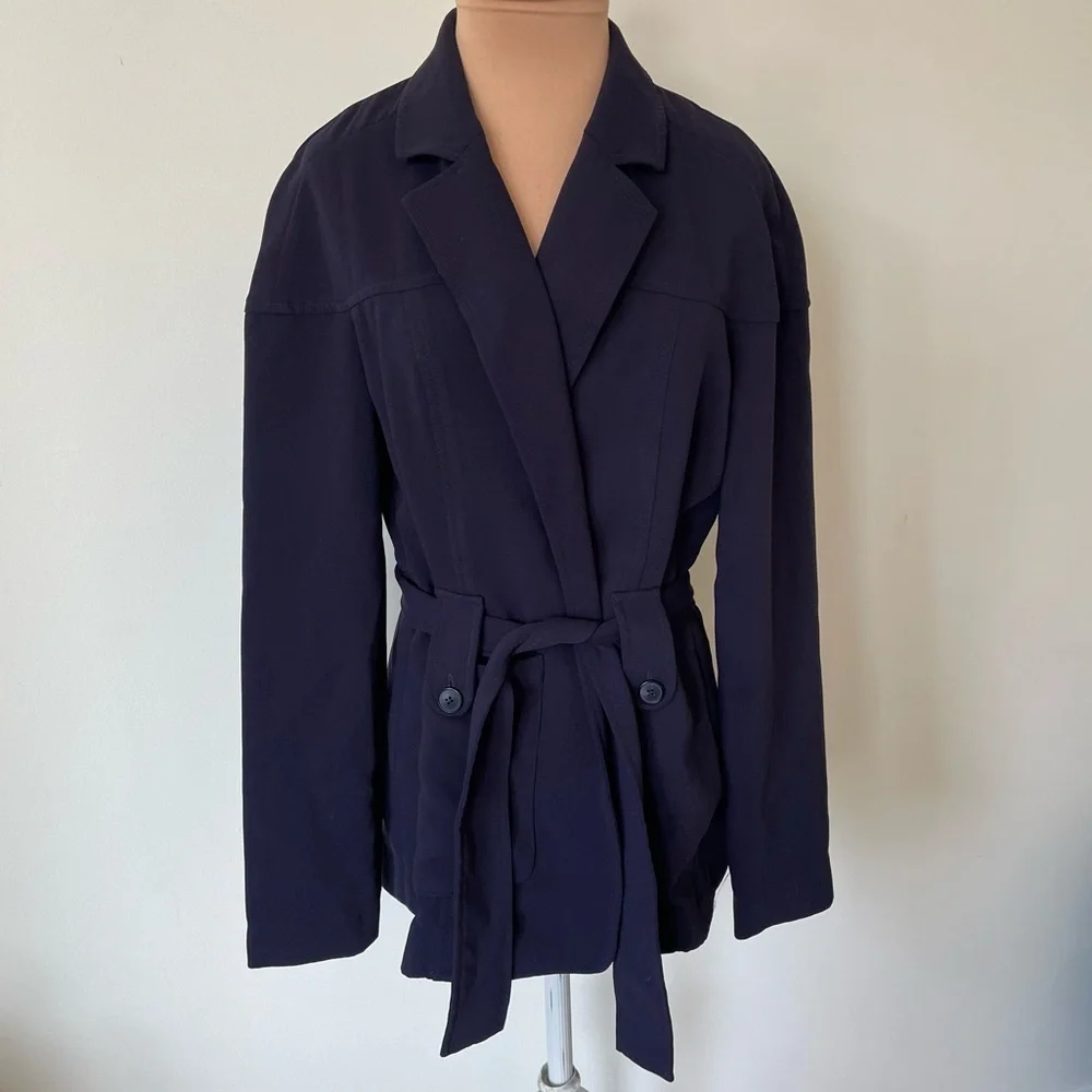 Derek Lam Collective Belted Cardigan Navy Blue Crepe Jacket Size IT 42/US 6